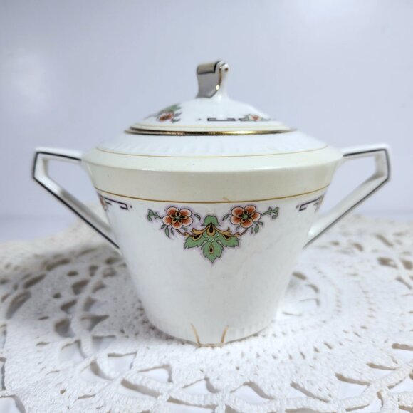 Embassy Maddock Cream and Sugar Set Art Deco circa 1930s Glazed, Gold Lustre - Picture 3 of 11